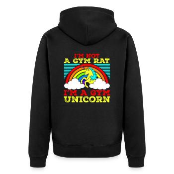 Einhorn Gym Unicorn - Unisex Premium Bio Zip Hoodie - Schwarz - Hinten - Nico (187cm)