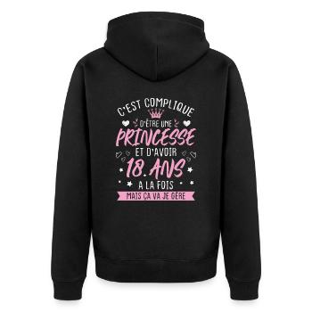 Une princesse et d'avoir 18 ans, Cadeau 18 ans - Veste à capuche bio Premium Unisexe - noir - Dos - Nico (187cm)