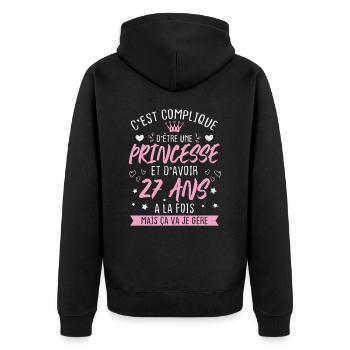 Une princesse et d'avoir 27 ans, Cadeau 27 ans - Veste à capuche bio Premium Unisexe - noir - Dos - Nico (187cm)