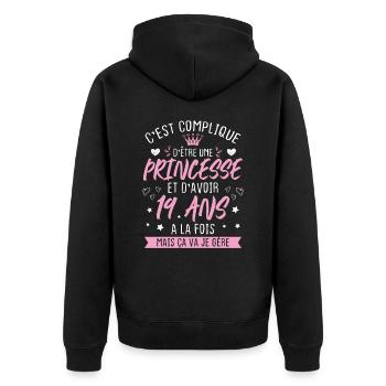 Une princesse et d'avoir 19 ans, Cadeau 19 ans - Veste à capuche bio Premium Unisexe - noir - Dos - Nico (187cm)