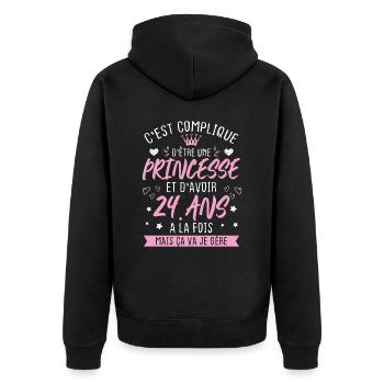 Une princesse et d'avoir 24 ans, Cadeau 24 ans - Veste à capuche bio Premium Unisexe - noir - Dos - Nico (187cm)