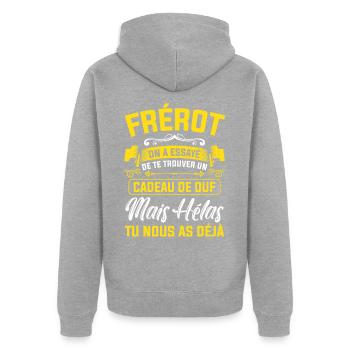 frérot cadeau de ouf mais tu nous as déjà - Veste à capuche bio Premium Unisexe - gris chiné - Dos - Nico (187cm)