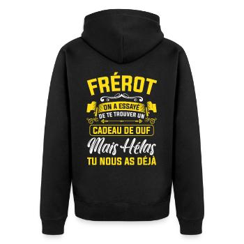 frérot cadeau de ouf mais tu nous as déjà - Veste à capuche bio Premium Unisexe - noir - Dos - Nico (187cm)