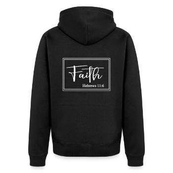 Christian Design Faith Hebräer 11:6 - Unisex Premium Bio Zip Hoodie - Schwarz - Hinten - Nico (187cm)