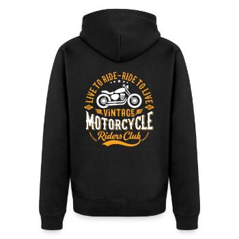 Live To Ride Ride To Live Vintage Rider - Unisex Premium Organic Zip Hoodie - black - Back - Nico (187cm)