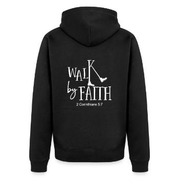 Christian Design Walk by Faith 2 Korinther 5 - Unisex Premium Bio Zip Hoodie - Schwarz - Hinten - Nico (187cm)