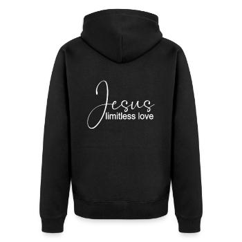 Conception chrétienne Jésus, amour sans limites - Veste à capuche bio Premium Unisexe - noir - Dos - Nico (187cm)