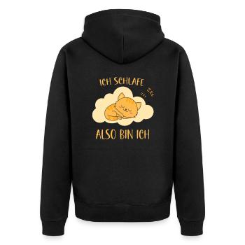 Ich schlafe also bin ich - Katzen Spruch schlafen - Unisex Premium Bio Zip Hoodie - Schwarz - Hinten - Nico (187cm)
