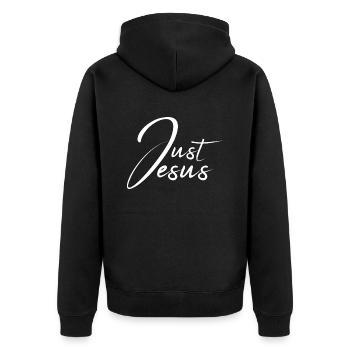 Conception chrétienne Juste Jésus - Veste à capuche bio Premium Unisexe - noir - Dos - Nico (187cm)