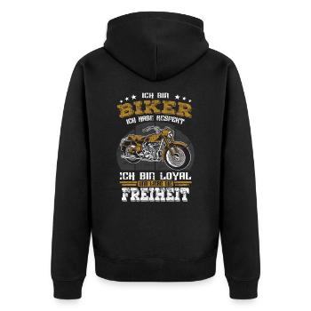Biker Motorradfahrer - Spruch Freiheit - Unisex Premium Bio Zip Hoodie - Schwarz - Hinten - Nico (187cm)