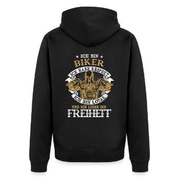 Biker Motorradfahrer Freiheit - Spruch - Unisex Premium Bio Zip Hoodie - Schwarz - Hinten - Nico (187cm)