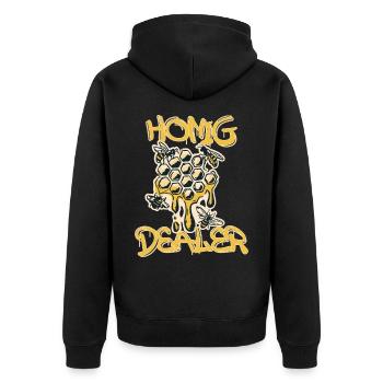Honig Dealer - Unisex Premium Bio Zip Hoodie - Schwarz - Hinten - Nico (187cm)