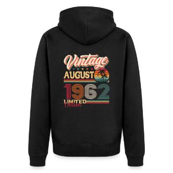 Vintage 1962 August 60th Birthday Gift Fun - Unisex Premium Organic Zip Hoodie - black - Back - Nico (187cm)