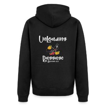 Christian Design Unloading Baggage Hebrews 12 - Unisex Premium Organic Zip Hoodie - black - Back - Nico (187cm)