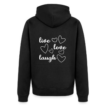 Leben, lieben, lachen Way to go!! - Unisex Premium Bio Zip Hoodie - Schwarz - Hinten - Nico (187cm)