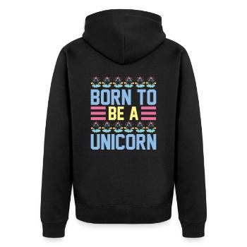 Einhorn Born To Be A Unicorn - Unisex Premium Bio Zip Hoodie - Schwarz - Hinten - Nico (187cm)