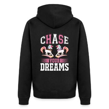 Live your dreams Unicorn - Unisex Premium Organic Zip Hoodie - black - Back - Nico (187cm)
