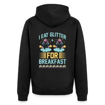 Ich esse Glitzer zum Frühstück Unicorn - Unisex Premium Bio Zip Hoodie - Schwarz - Hinten - Nico (187cm)