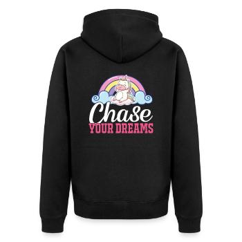 Verfolge deine Träume Unicorn - Unisex Premium Bio Zip Hoodie - Schwarz - Hinten - Nico (187cm)