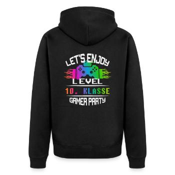 Level 10. KLASSE keep calm and game on - Unisex Premium Bio Zip Hoodie - Schwarz - Hinten - Nico (187cm)