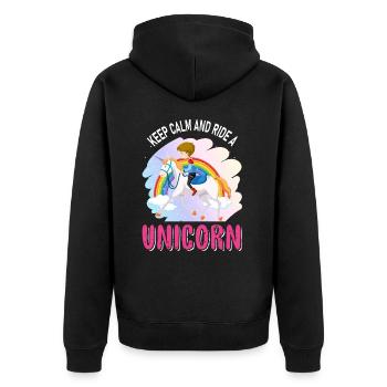 Restez calme et montez une licorne licorne - Veste à capuche bio Premium Unisexe - noir - Dos - Nico (187cm)