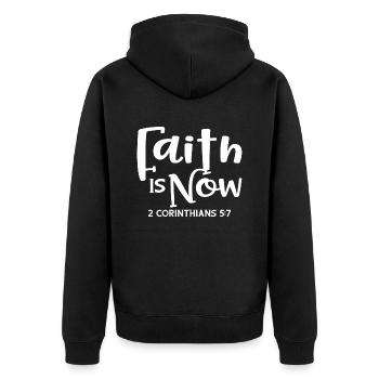 Christian Design Faith ist jetzt 2 Korinther 5 - Unisex Premium Bio Zip Hoodie - Schwarz - Hinten - Nico (187cm)