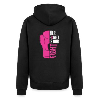 Ihr Kampf ist unser Kampf - Unisex Premium Bio Zip Hoodie - Schwarz - Hinten - Nico (187cm)