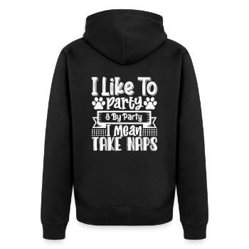 J’aime la fête avec la fête, je veux dire la sieste - Veste à capuche bio Premium Unisexe - noir - Dos - Nico (187cm)