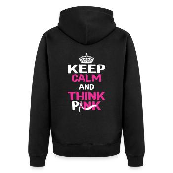 Ruhe bewahren und rosa denken - Unisex Premium Bio Zip Hoodie - Schwarz - Hinten - Nico (187cm)
