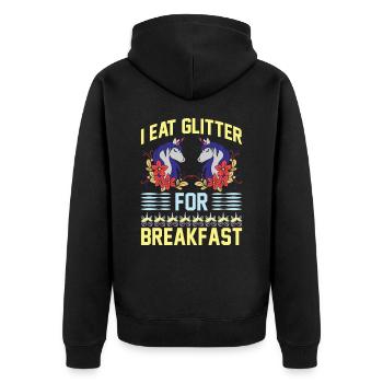 Ich esse Glitzer zum Frühstück Unicorn - Unisex Premium Bio Zip Hoodie - Schwarz - Hinten - Nico (187cm)