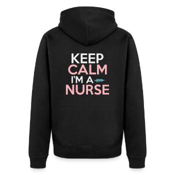 Ruhe bewahren ich bin eine Krankenschwester - Unisex Premium Bio Zip Hoodie - Schwarz - Hinten - Nico (187cm)
