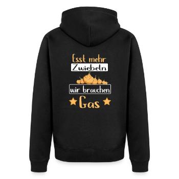 Esst mehr Zwiebeln - Gasknappheit Gas Pupsen - Unisex Premium Bio Zip Hoodie - Schwarz - Hinten - Nico (187cm)