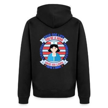 KRANKENSCHWESTER Hero Nurse - Unisex Premium Organic Zip Hoodie - black - Back - Nico (187cm)