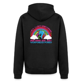 Hey j’aime la licorne licorne - Veste à capuche bio Premium Unisexe - noir - Dos - Nico (187cm)