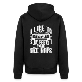 J’aime la fête avec la fête, je veux dire la sieste - Veste à capuche bio Premium Unisexe - noir - Dos - Nico (187cm)