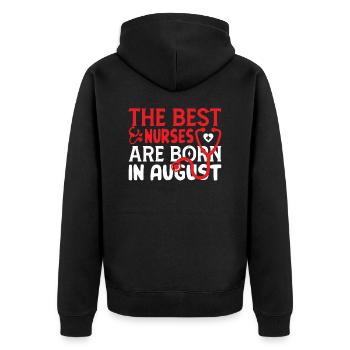 Krankenschwester geboren im August - Unisex Premium Bio Zip Hoodie - Schwarz - Hinten - Nico (187cm)