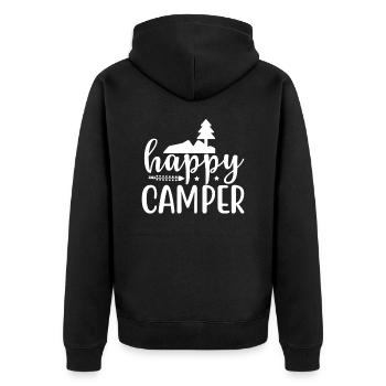 Glückliche Camper Wandershirt - Unisex Premium Bio Zip Hoodie - Schwarz - Hinten - Nico (187cm)