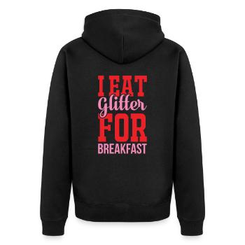 Ich esse Glitzer zum Frühstück Unicorn - Unisex Premium Bio Zip Hoodie - Schwarz - Hinten - Nico (187cm)