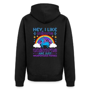 Licorne Hey J’aime les Licornes - Veste à capuche bio Premium Unisexe - noir - Dos - Nico (187cm)