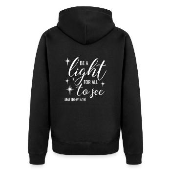 Christliches Design Sei ein Licht für alle zu sehen - Unisex Premium Bio Zip Hoodie - Schwarz - Hinten - Nico (187cm)