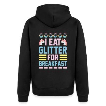 Ich esse Glitzer zum Frühstück Unicorn - Unisex Premium Bio Zip Hoodie - Schwarz - Hinten - Nico (187cm)