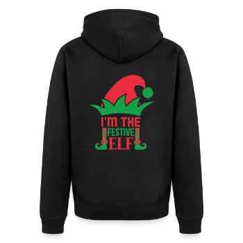 Ich bin der festliche Elf Ugly Christmas Sweater - Unisex Premium Bio Zip Hoodie - Schwarz - Hinten - Nico (187cm)