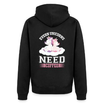 Alle Einhörner brauchen Kaffee Unicorn - Unisex Premium Bio Zip Hoodie - Schwarz - Hinten - Nico (187cm)