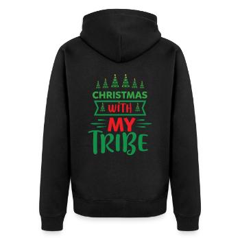 Ugly Christmas Weihnachten ist mein Tribe Sprüche - Unisex Premium Bio Zip Hoodie - Schwarz - Hinten - Nico (187cm)