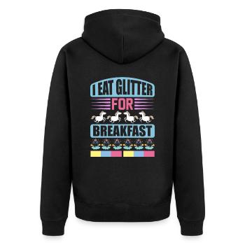 Ich esse Glitzer zum Frühstück Unicorn - Unisex Premium Bio Zip Hoodie - Schwarz - Hinten - Nico (187cm)