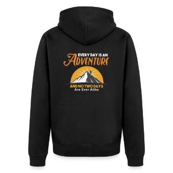 Jeder Tag ist ein Abenteuer Wandershirt - Unisex Premium Bio Zip Hoodie - Schwarz - Hinten - Nico (187cm)