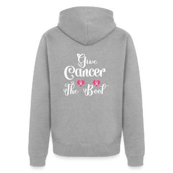 Gebt dem Krebs den Stiefel - Unisex Premium Bio Zip Hoodie - Grau meliert - Hinten - Nico (187cm)