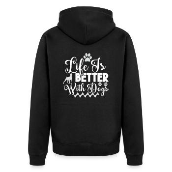 Das Leben ist besser mit Hunden - Unisex Premium Bio Zip Hoodie - Schwarz - Hinten - Nico (187cm)