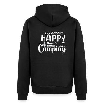 Glücklich campen Wandershirt - Unisex Premium Bio Zip Hoodie - Schwarz - Hinten - Nico (187cm)