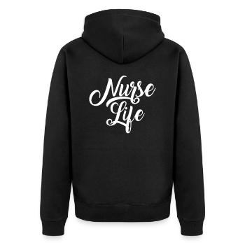Nurse Life - Unisex Premium Organic Zip Hoodie - black - Back - Nico (187cm)